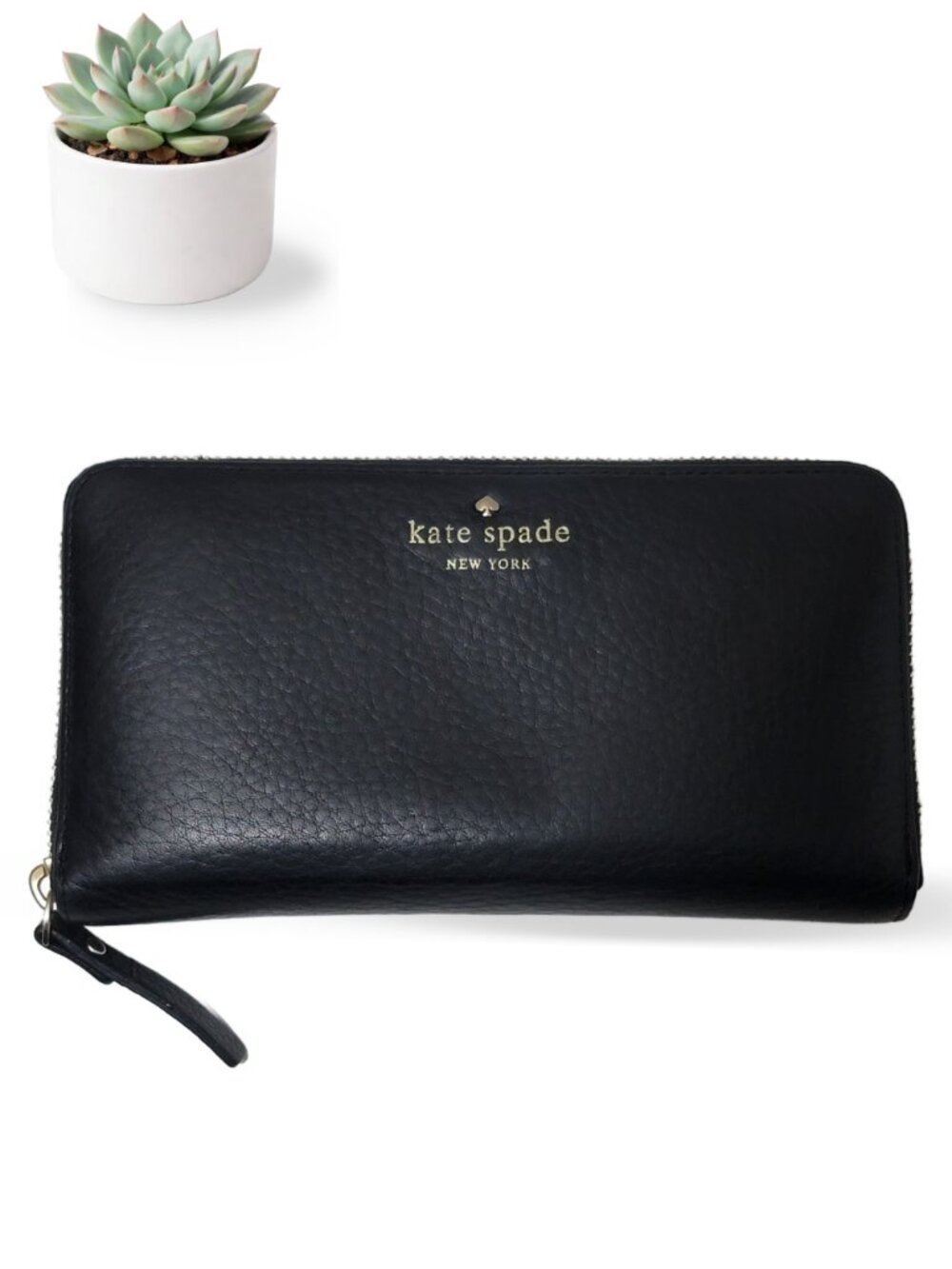 Kate Spade Leather Zip Around Wallet Purse Black